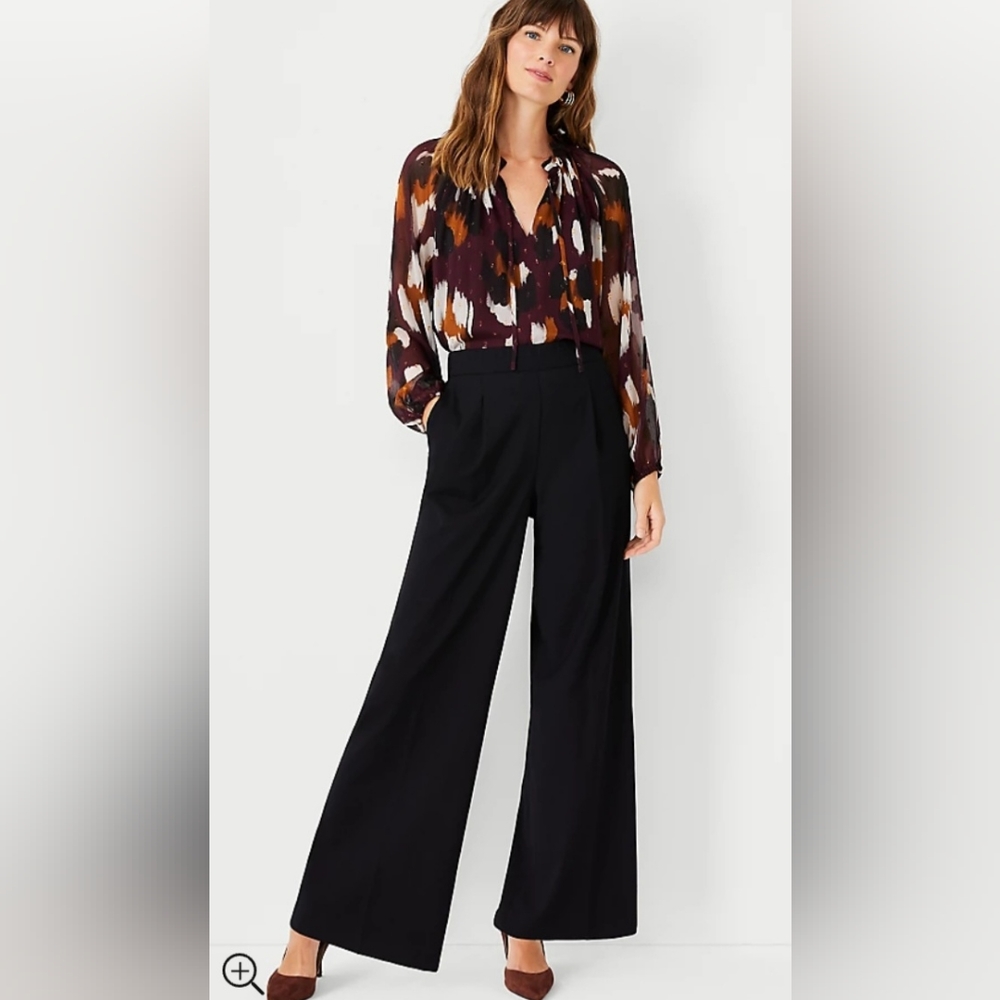 Ann Taylor Pull-on Wide Leg Trouser, Black, Size Large